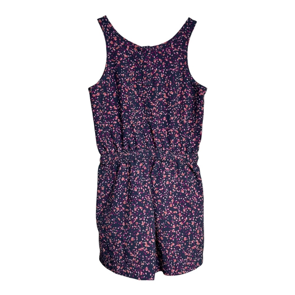 Athleta Girl‎ Kids Romper Jumpsuit M 8-10 Purple Pink Floral Drawstring Pockets - Picture 2 of 5